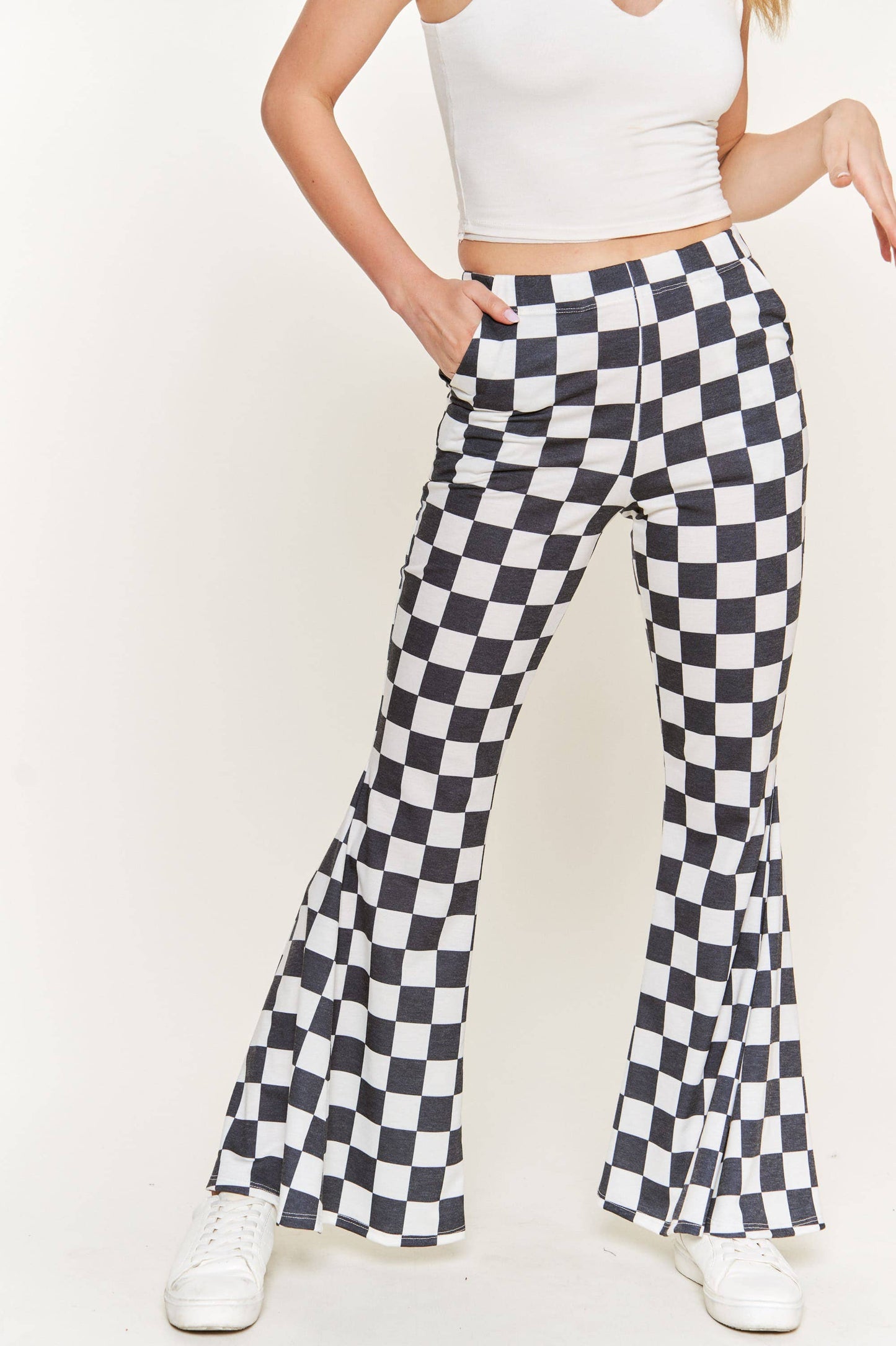 FLARED CHECKERED PANTS KRP3037-3 (Plus available)