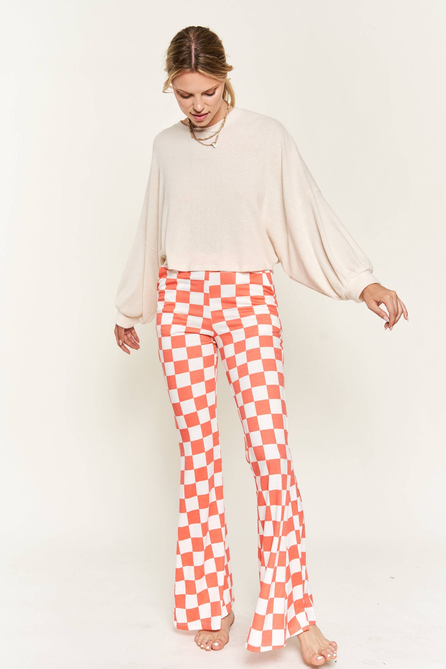 FLARED CHECKERED PANTS KRP3037-3 (Plus available)