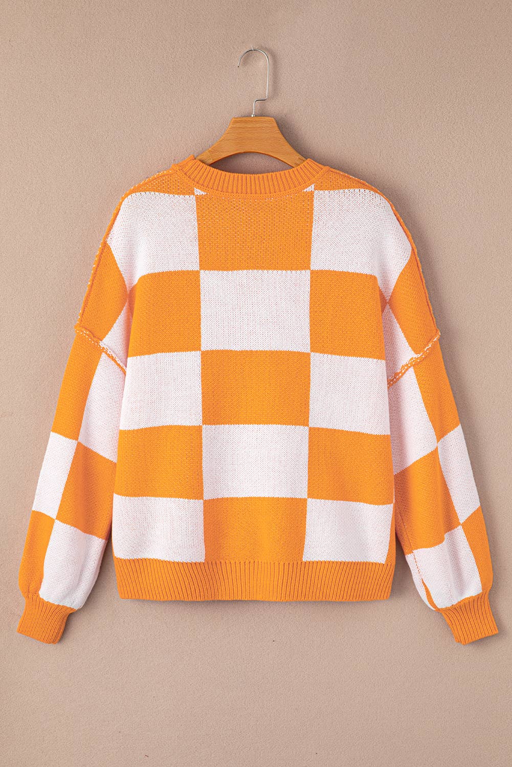 Checkered Round Neck Long Sleeve Sweater (S-XL)