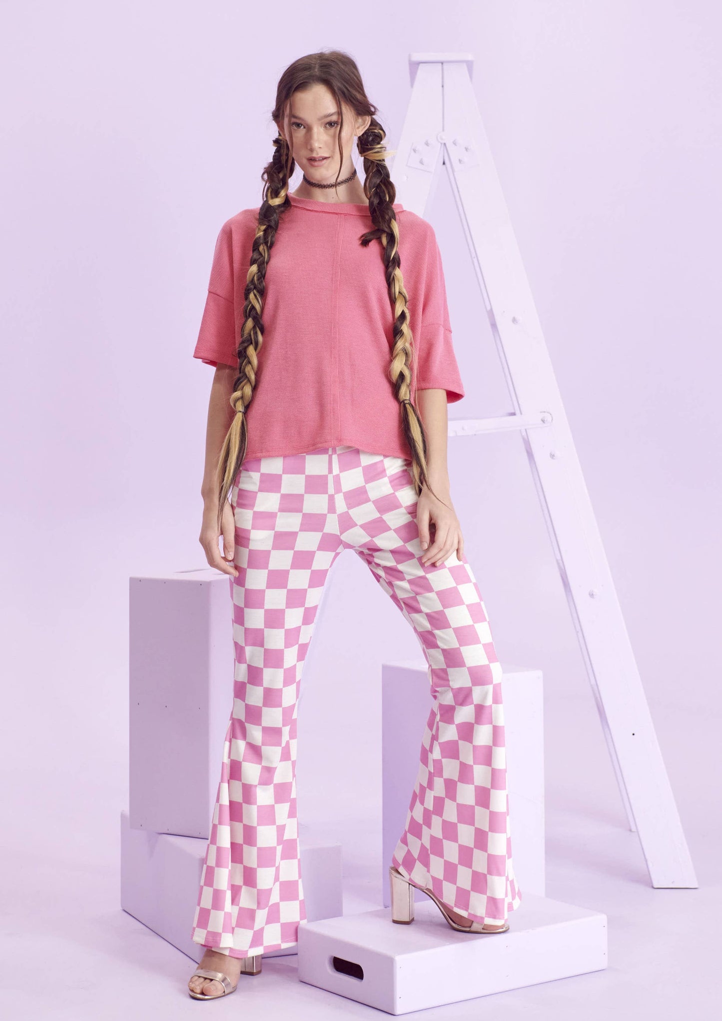 FLARED CHECKERED PANTS KRP3037-3 (Plus available)