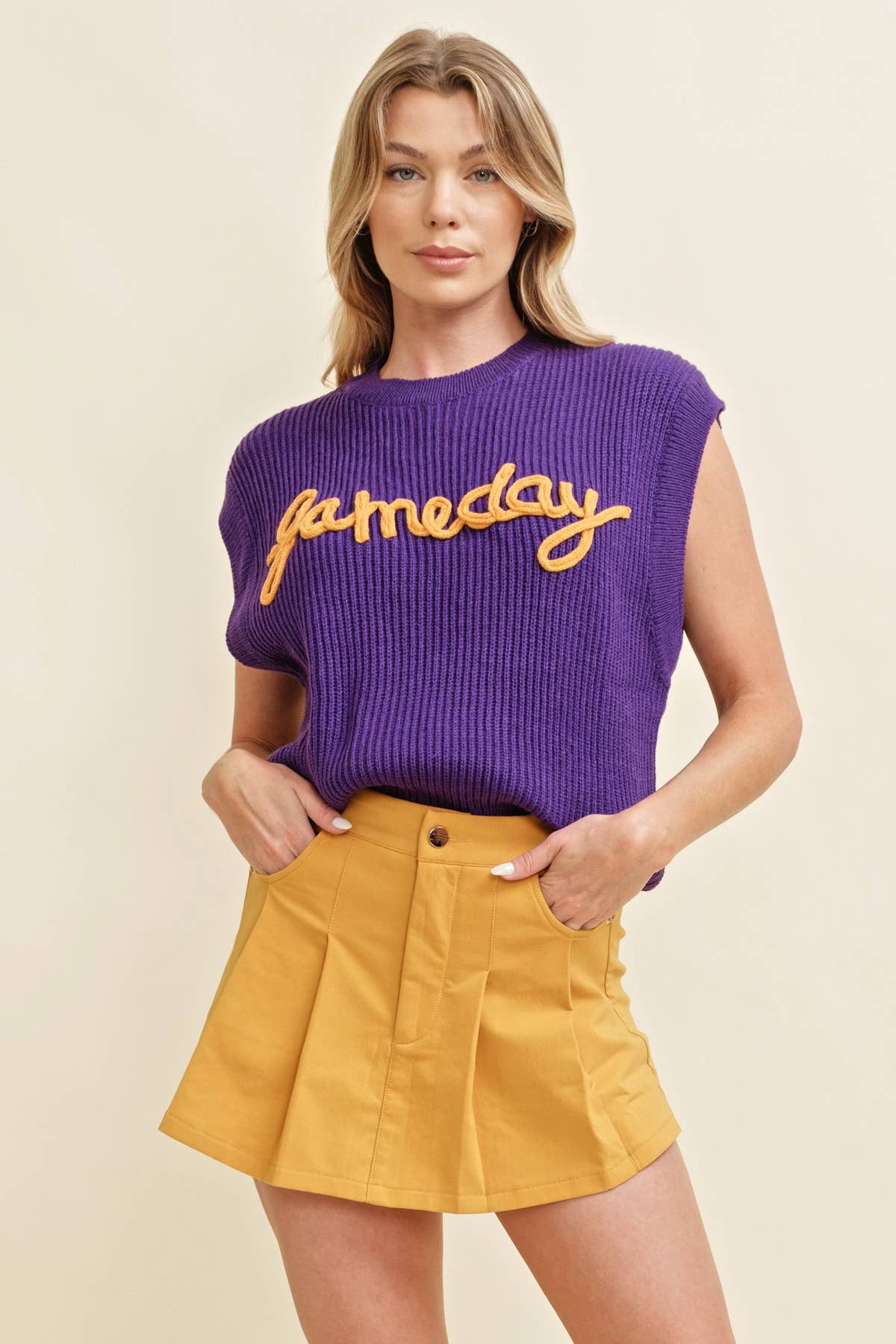 CSW10210-1 - 'GAMEDAY" EMBROIDERED SLEEVELESS SWEATER VEST