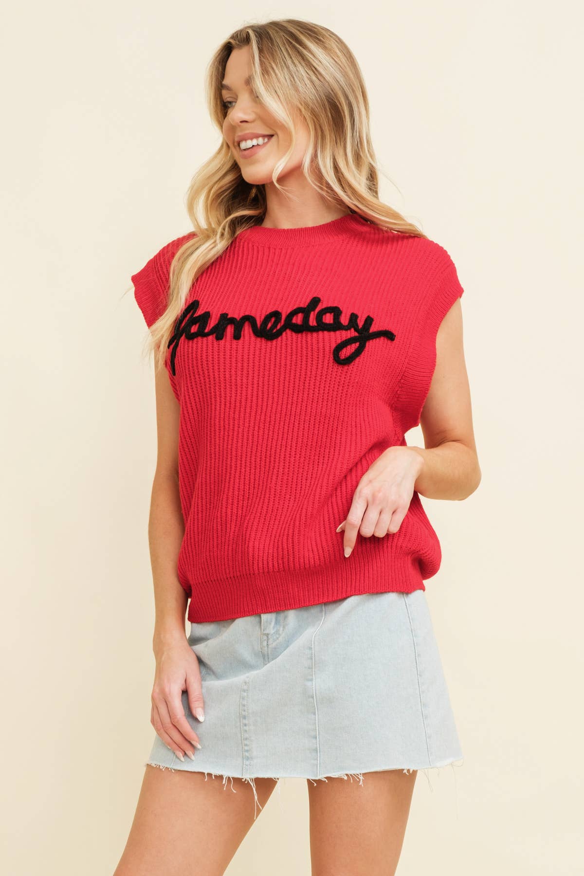 CSW10210-1 - 'GAMEDAY" EMBROIDERED SLEEVELESS SWEATER VEST