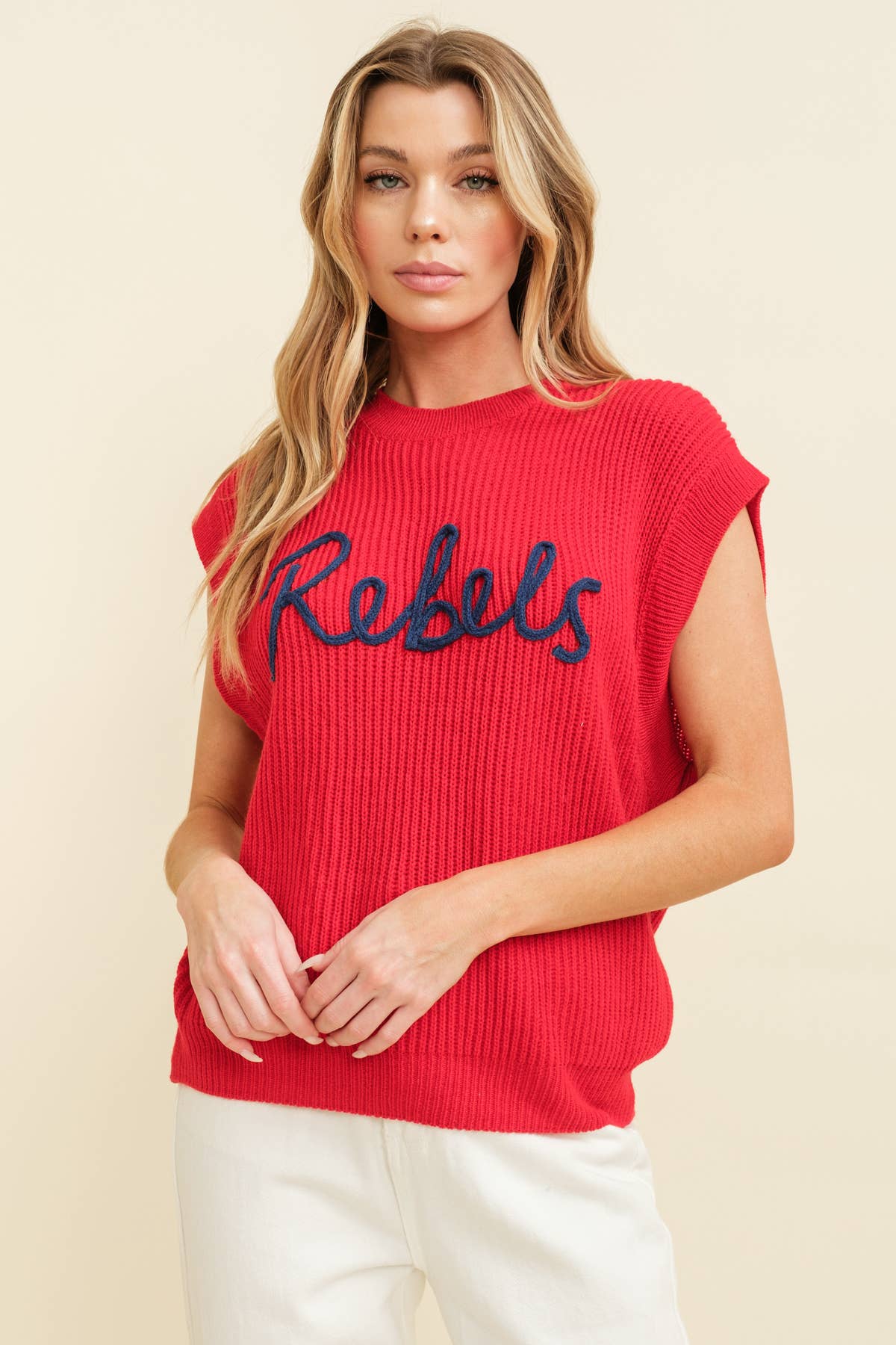 CSW10210-2 - "REBELS" EMBROIDERED SLEEVELESS SWEATER TOP