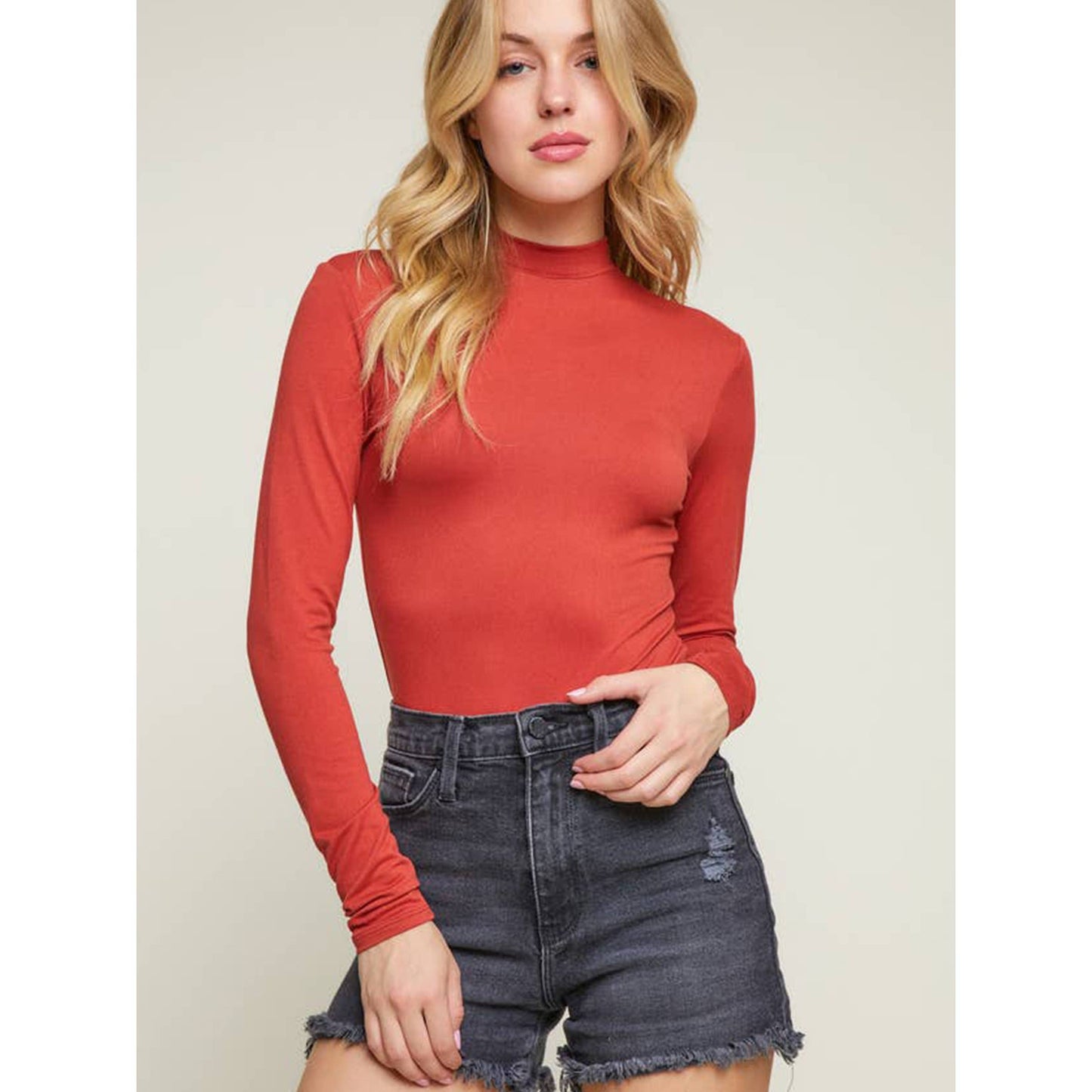 Dty Brushed Long Sleeve Mock Neck Bodysuit
