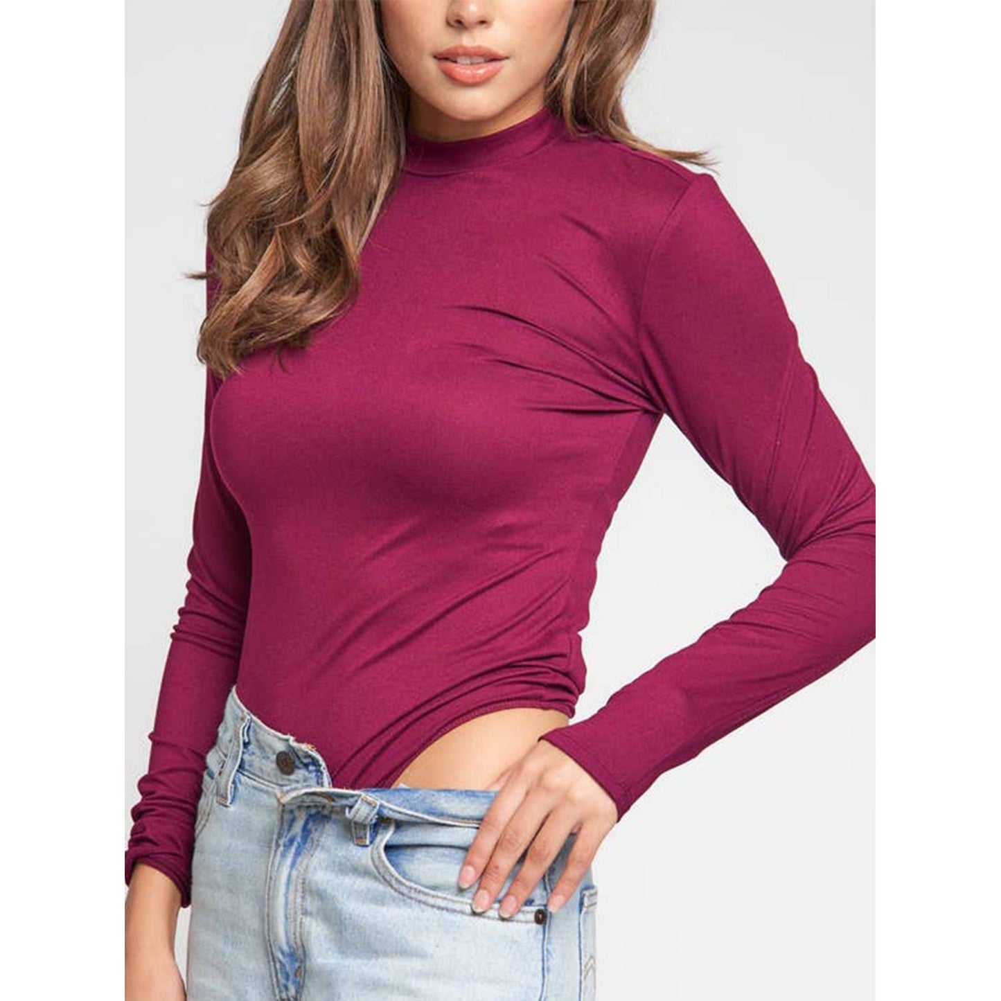 Dty Brushed Long Sleeve Mock Neck Bodysuit