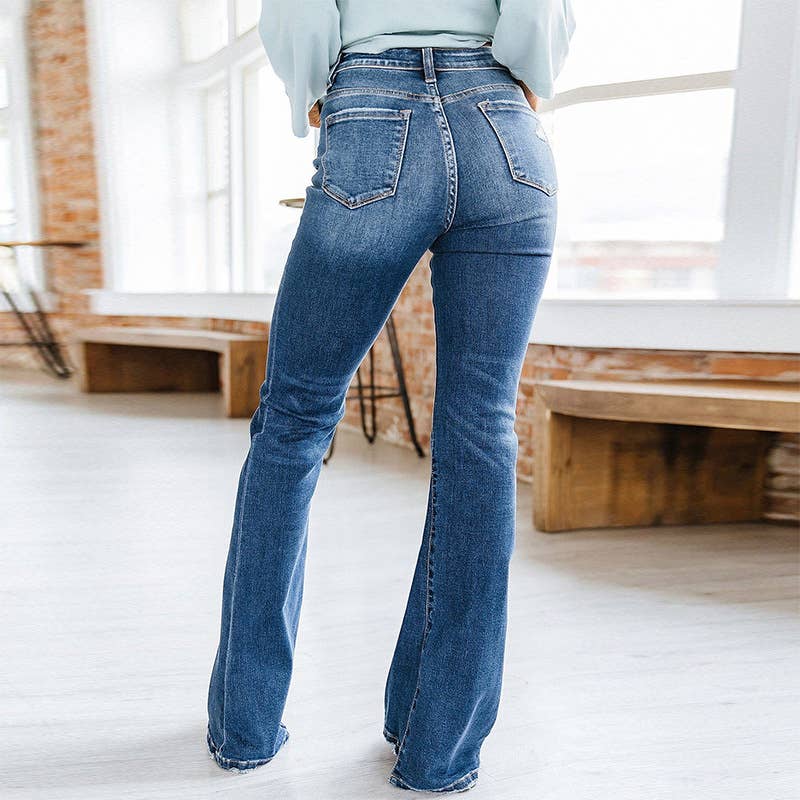 Casual wash-paneled high-waisted jeans
