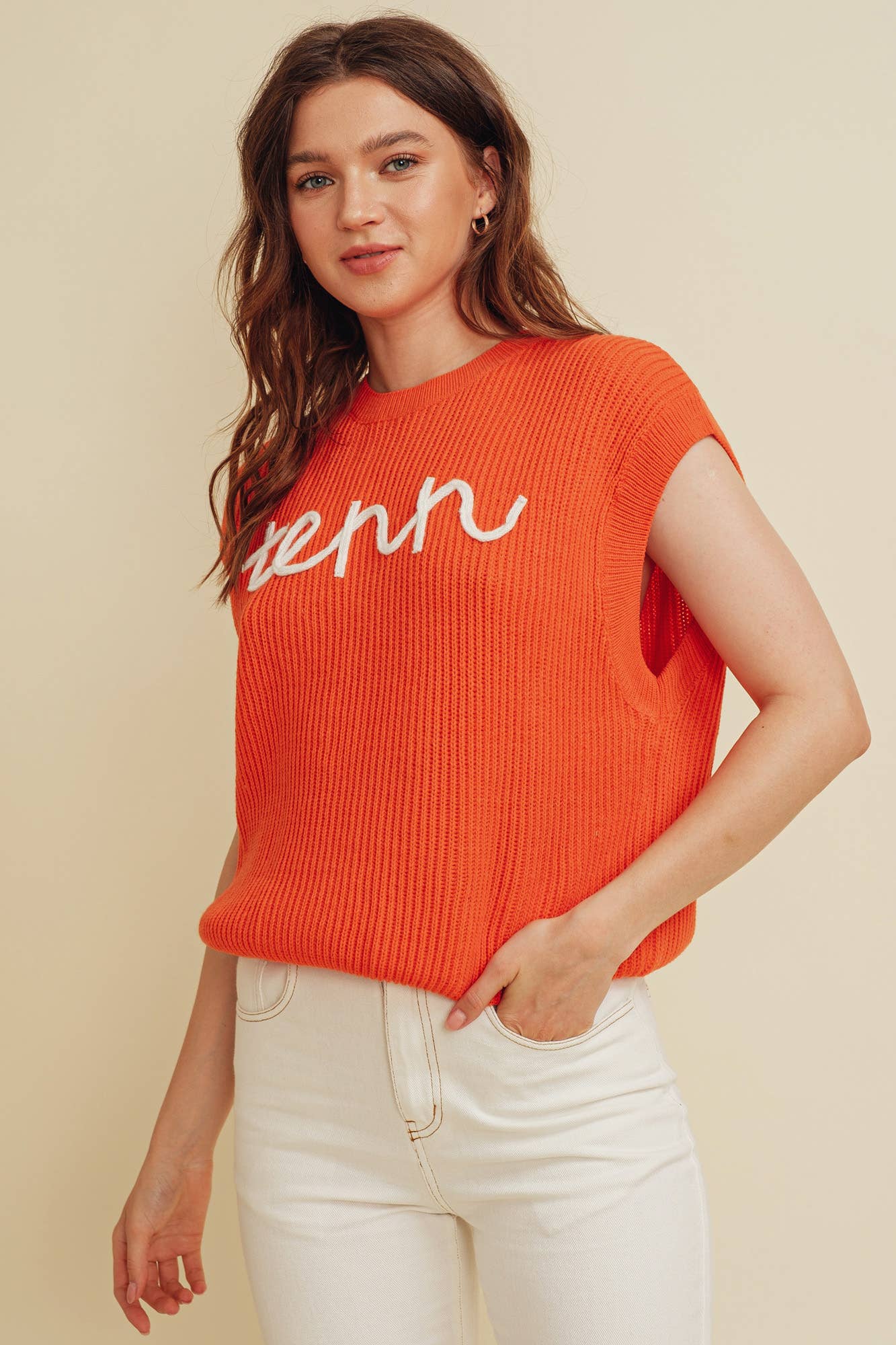 CSW10210Y - 'TENN" EMBROIDERED SLEEVELESS SWEATER TOP