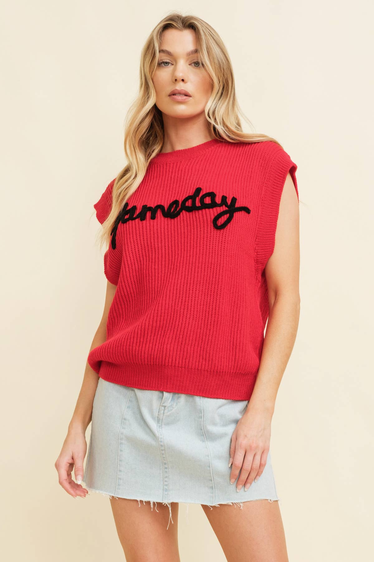 CSW10210-1 - 'GAMEDAY" EMBROIDERED SLEEVELESS SWEATER VEST