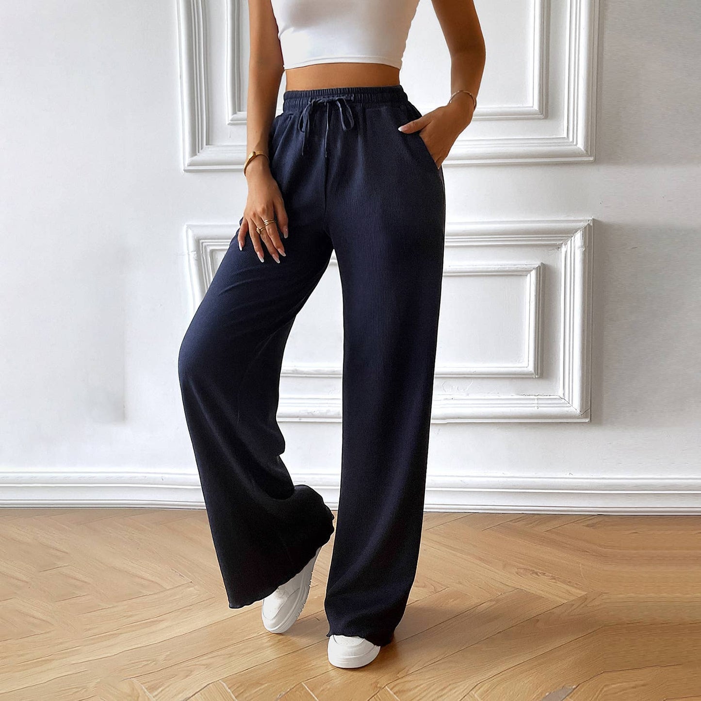 Elastic Waistband Casual Wide Leg Pants