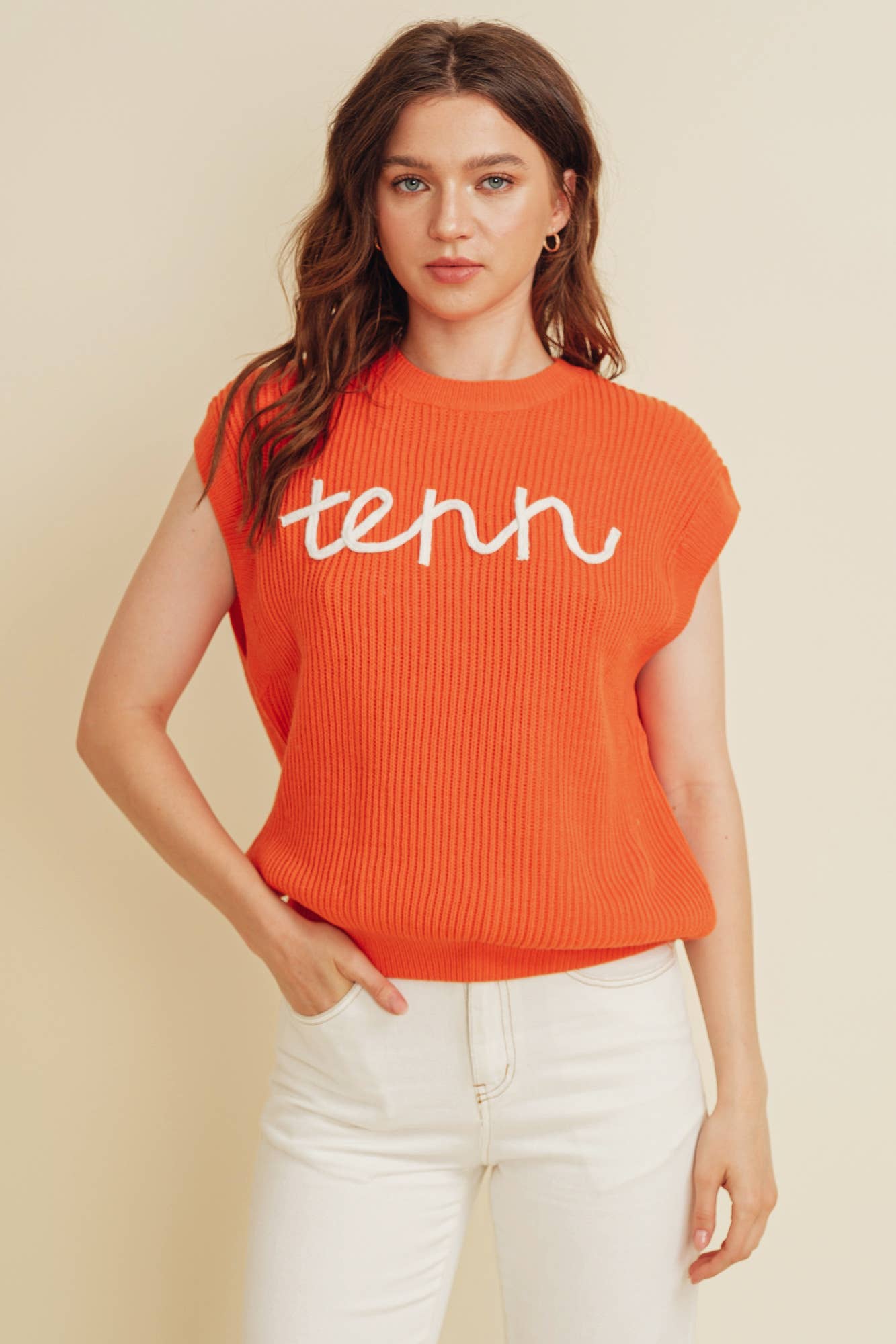 CSW10210Y - 'TENN" EMBROIDERED SLEEVELESS SWEATER TOP