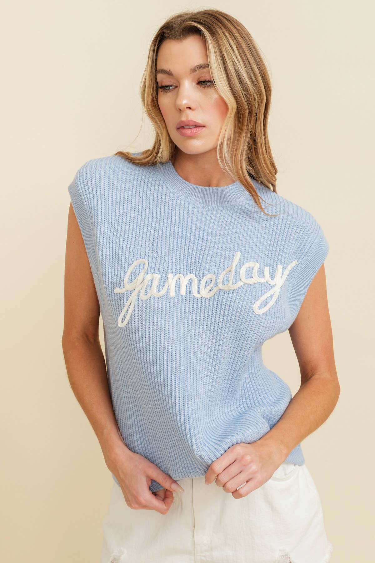 CSW10210-1 - 'GAMEDAY" EMBROIDERED SLEEVELESS SWEATER VEST
