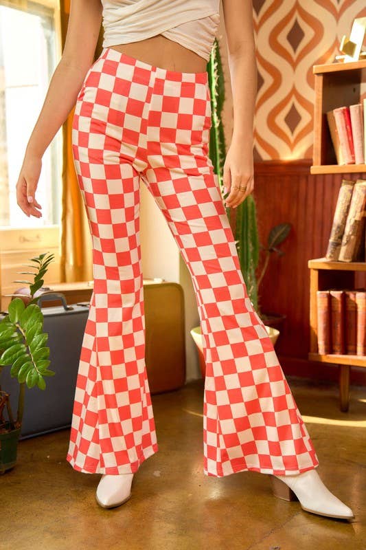 FLARED CHECKERED PANTS KRP3037-3 (Plus available)