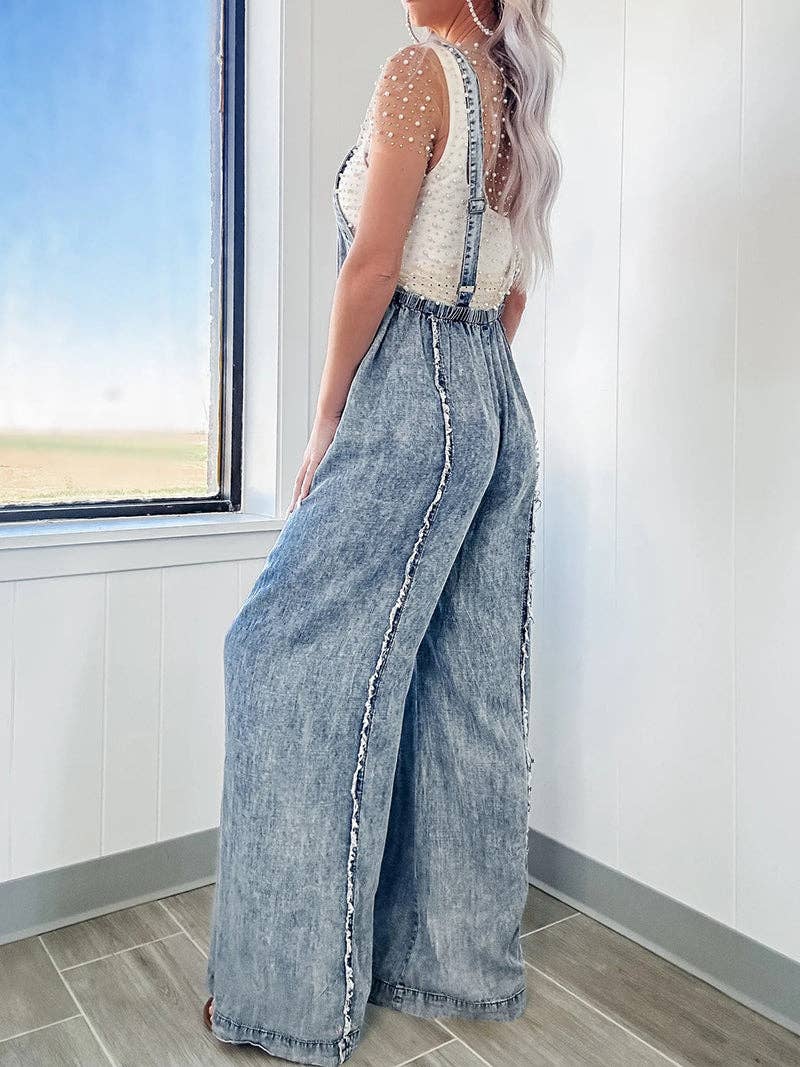 Wide-Leg Denim Romper