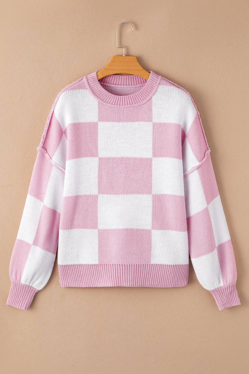 Checkered Round Neck Long Sleeve Sweater (S-XL)