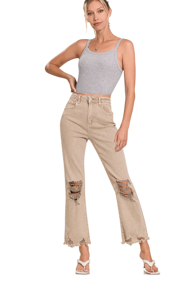 Zenana Distressed Cropped Pants