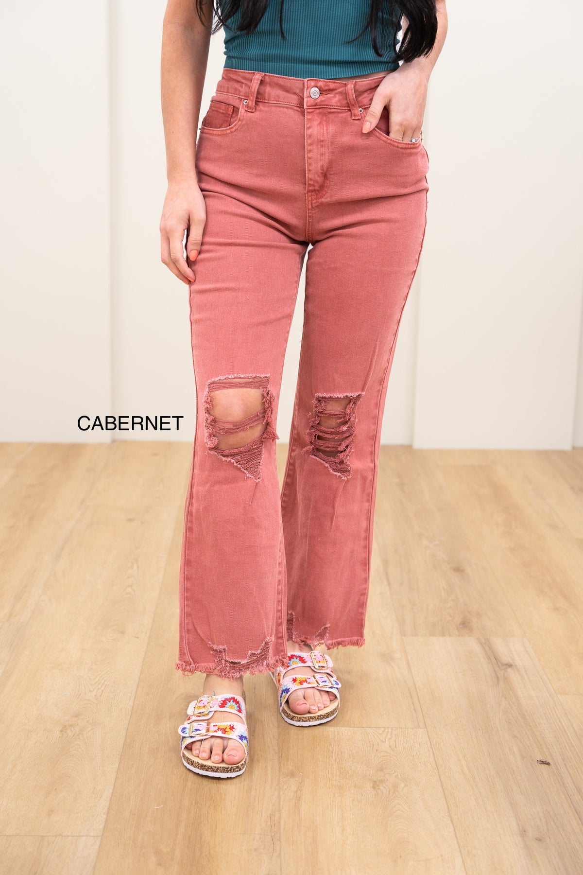 Zenana Distressed Cropped Pants