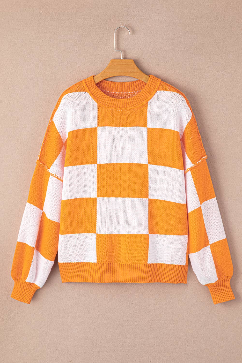 Checkered Round Neck Long Sleeve Sweater (S-XL)