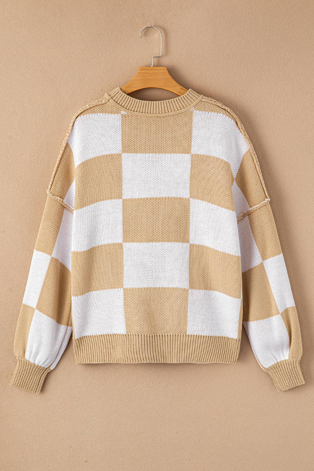 Checkered Round Neck Long Sleeve Sweater (S-XL)