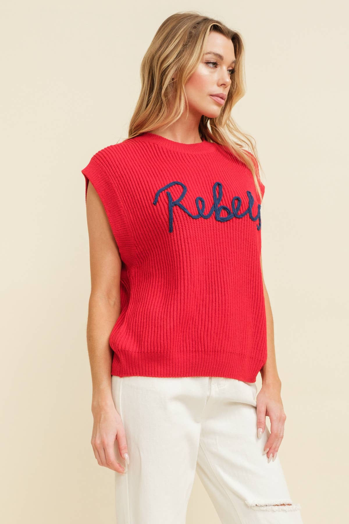 CSW10210-2 - "REBELS" EMBROIDERED SLEEVELESS SWEATER TOP
