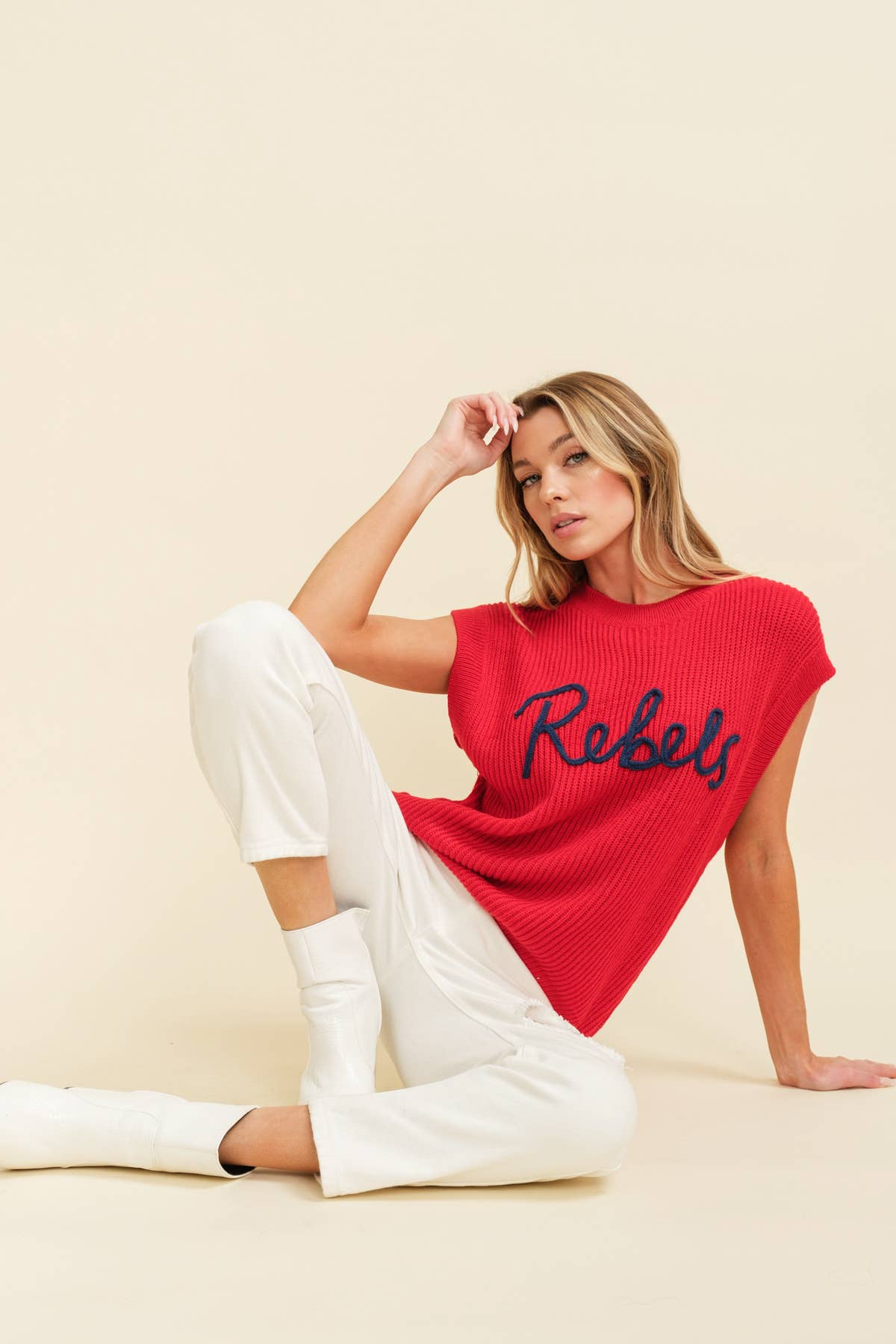 CSW10210-2 - "REBELS" EMBROIDERED SLEEVELESS SWEATER TOP