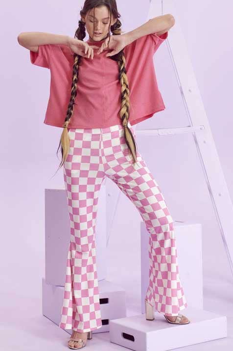 FLARED CHECKERED PANTS KRP3037-3 (Plus available)