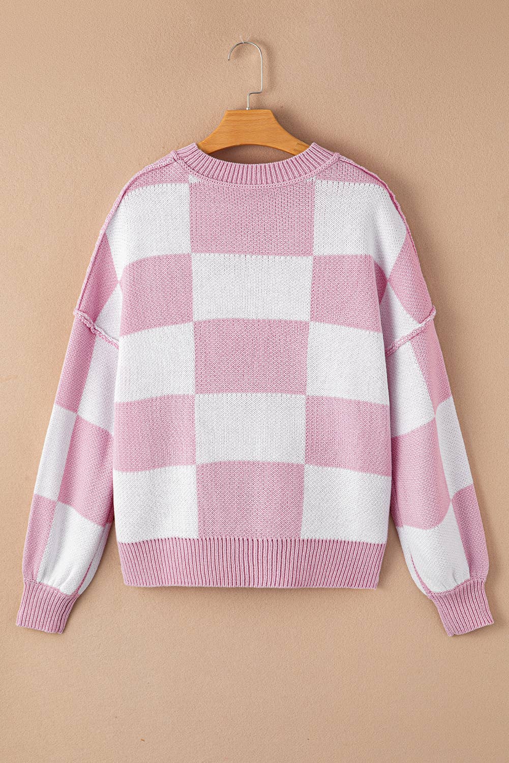 Checkered Round Neck Long Sleeve Sweater (S-XL)