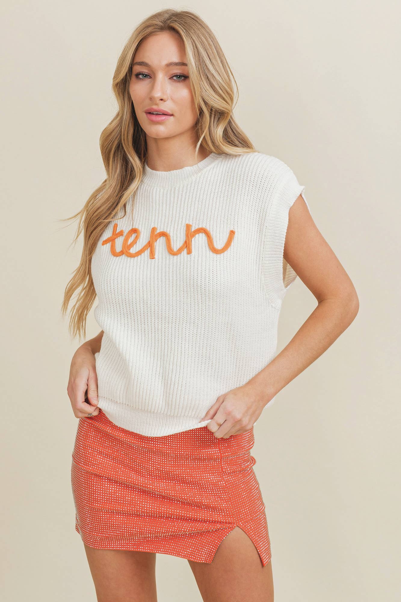 CSW10210Y - 'TENN" EMBROIDERED SLEEVELESS SWEATER TOP