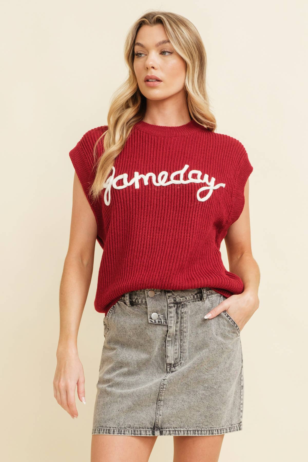 CSW10210-1 - 'GAMEDAY" EMBROIDERED SLEEVELESS SWEATER VEST
