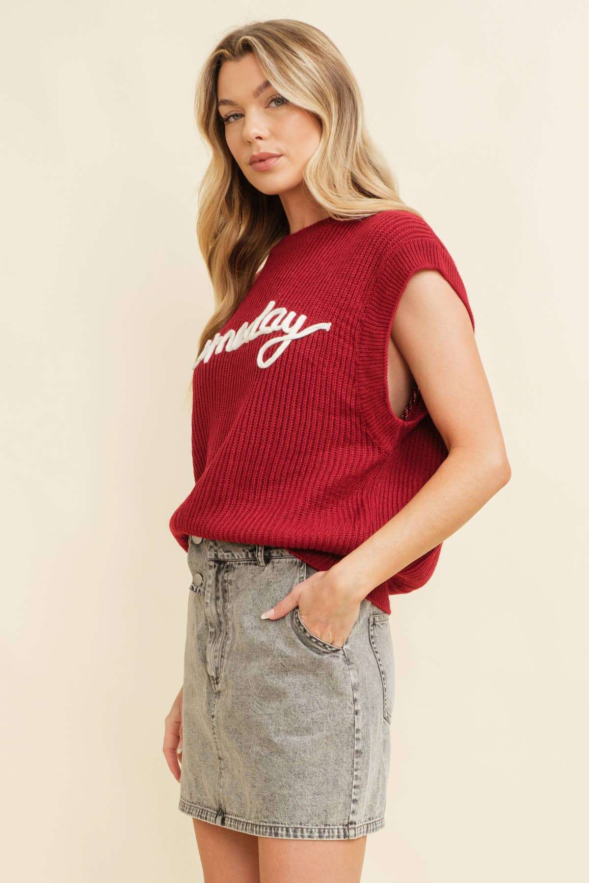 CSW10210-1 - 'GAMEDAY" EMBROIDERED SLEEVELESS SWEATER VEST