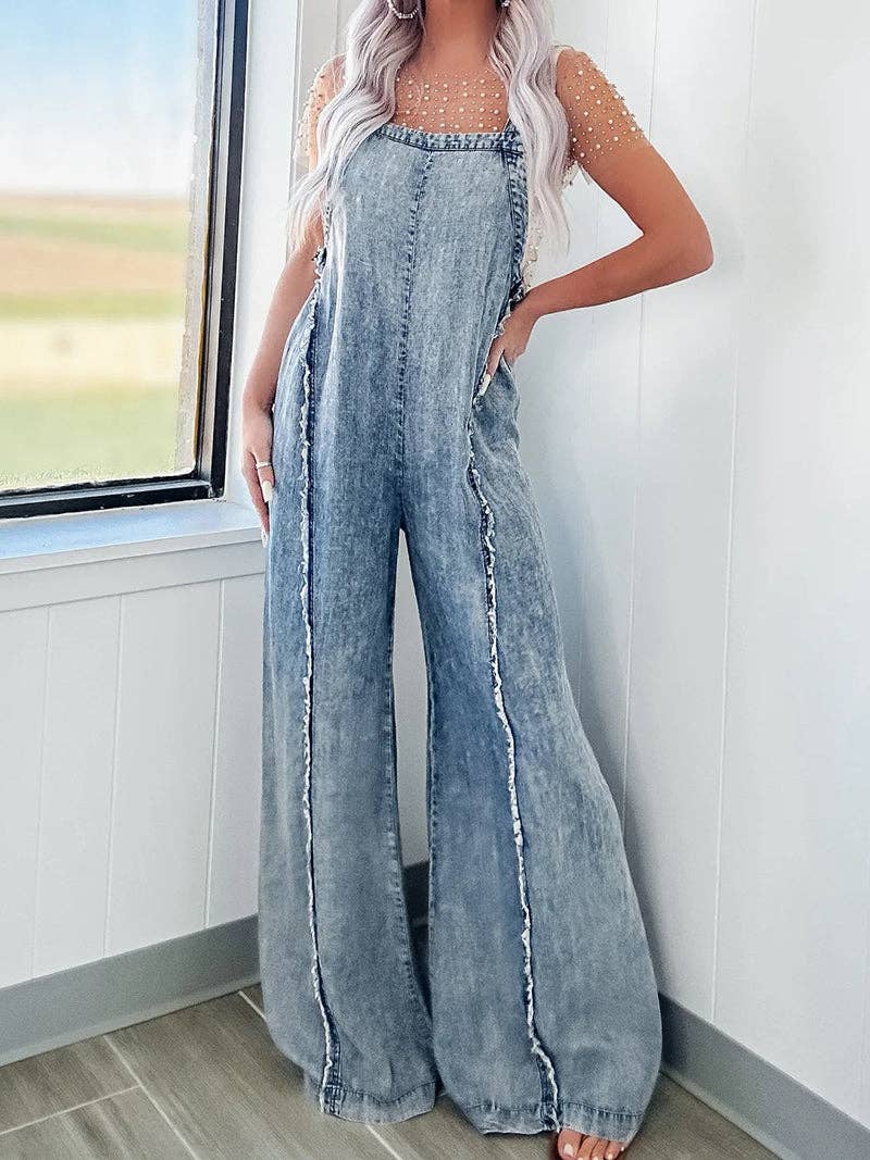Wide-Leg Denim Romper