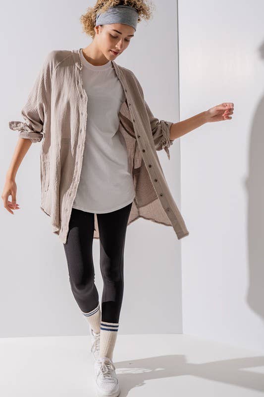 PREMIUM SOFT FRAYED HEM GAUZE WASHED SHIRT