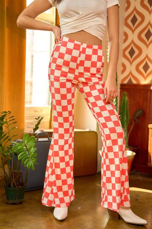 FLARED CHECKERED PANTS KRP3037-3 (Plus available)