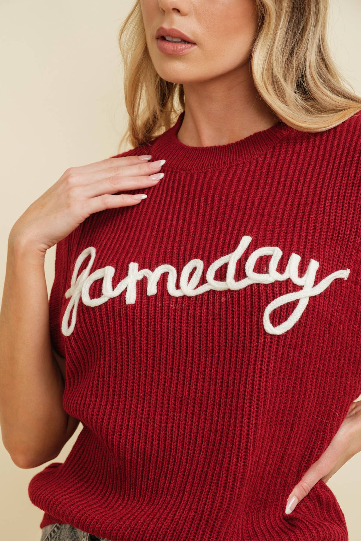 CSW10210-1 - 'GAMEDAY" EMBROIDERED SLEEVELESS SWEATER VEST