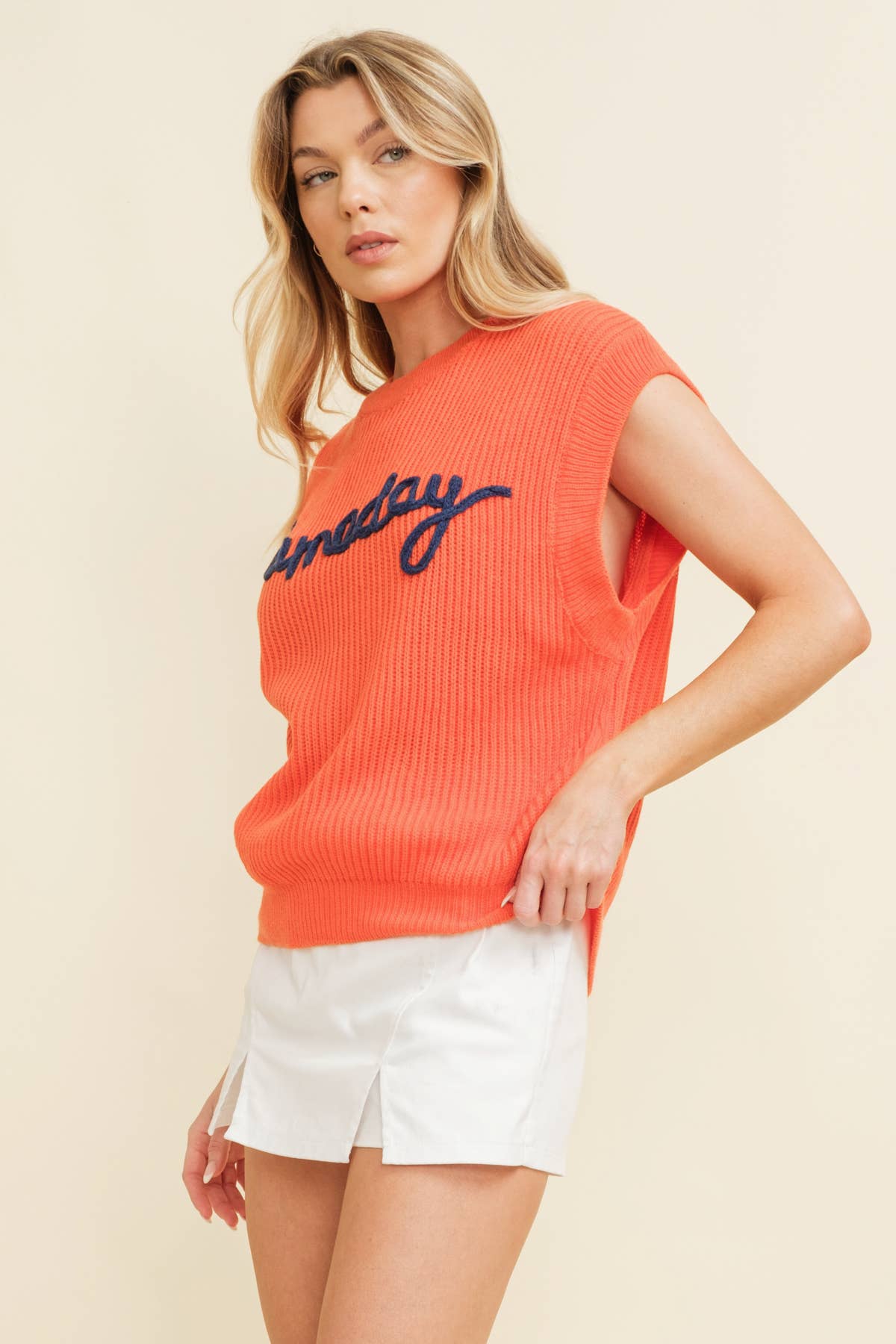 CSW10210-1 - 'GAMEDAY" EMBROIDERED SLEEVELESS SWEATER VEST