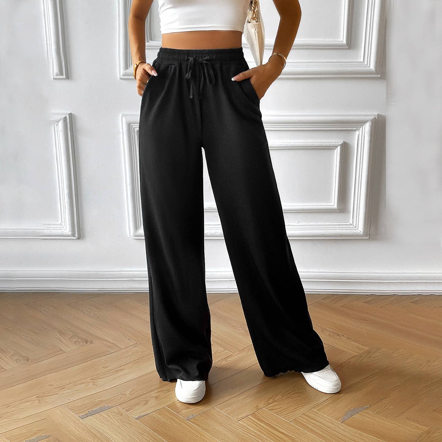 Elastic Waistband Casual Wide Leg Pants
