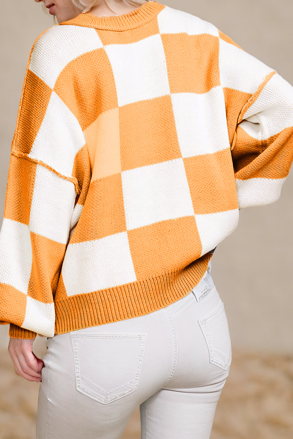 Checkered Bishop Sleeve Sweater