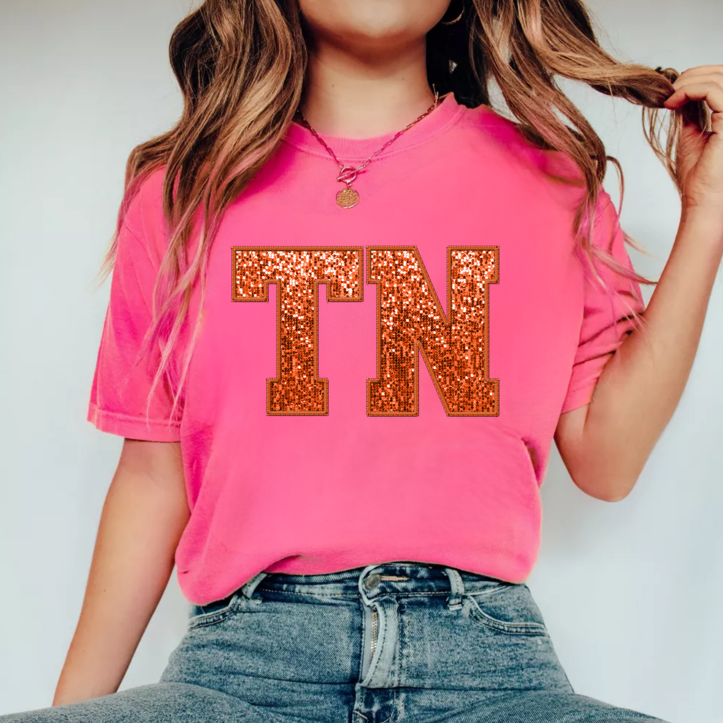 (Shirt of your choice)Faux Sequin TN Tennessee - Clear Film Transfer