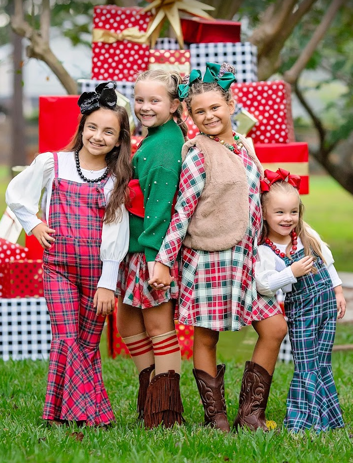 Christmas Perfection Plaid Romper & Ribbed Shirt Set - RED