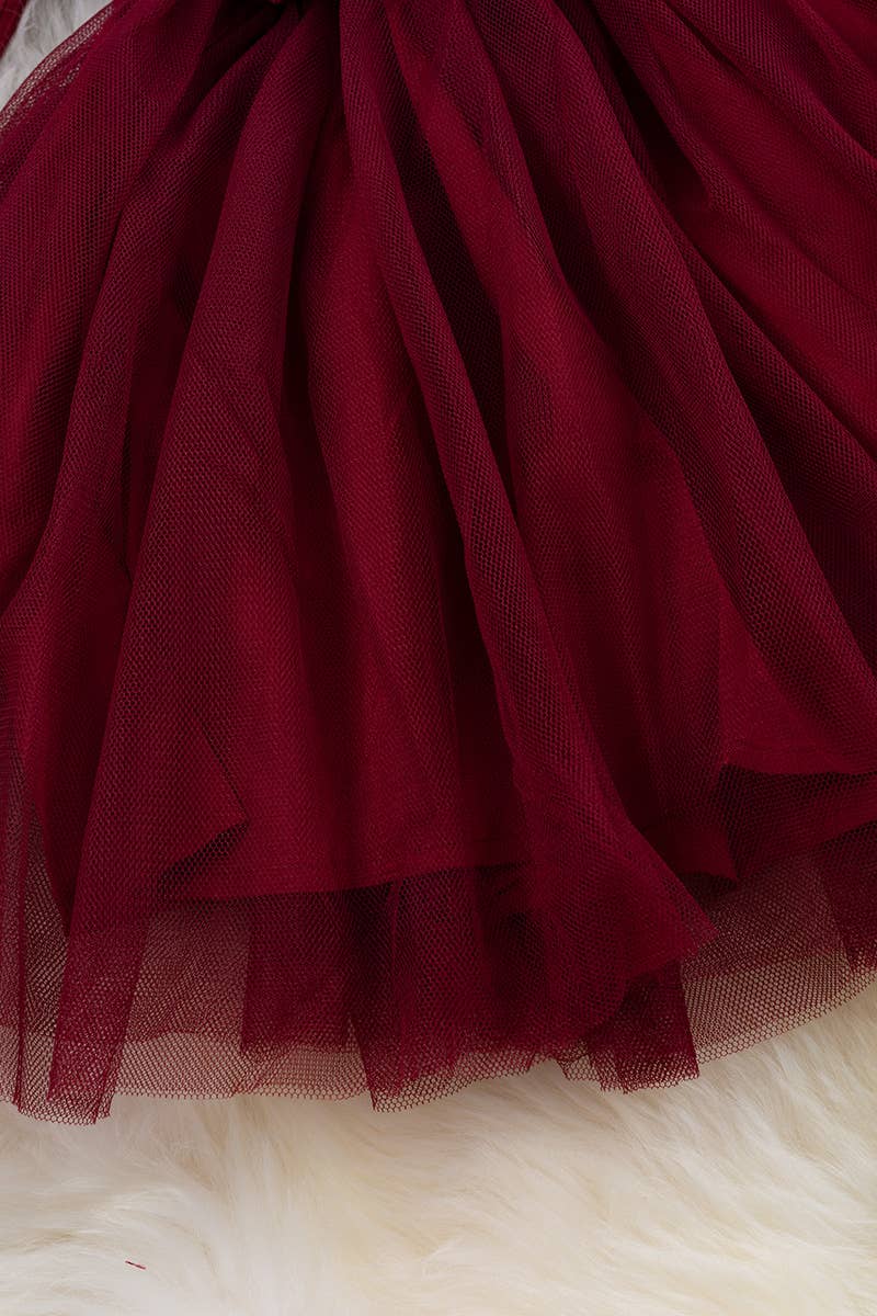 DEEP BURGUNDY COTTON TOP & TULLE SKIRT DRESS.DRG65113089 JEA