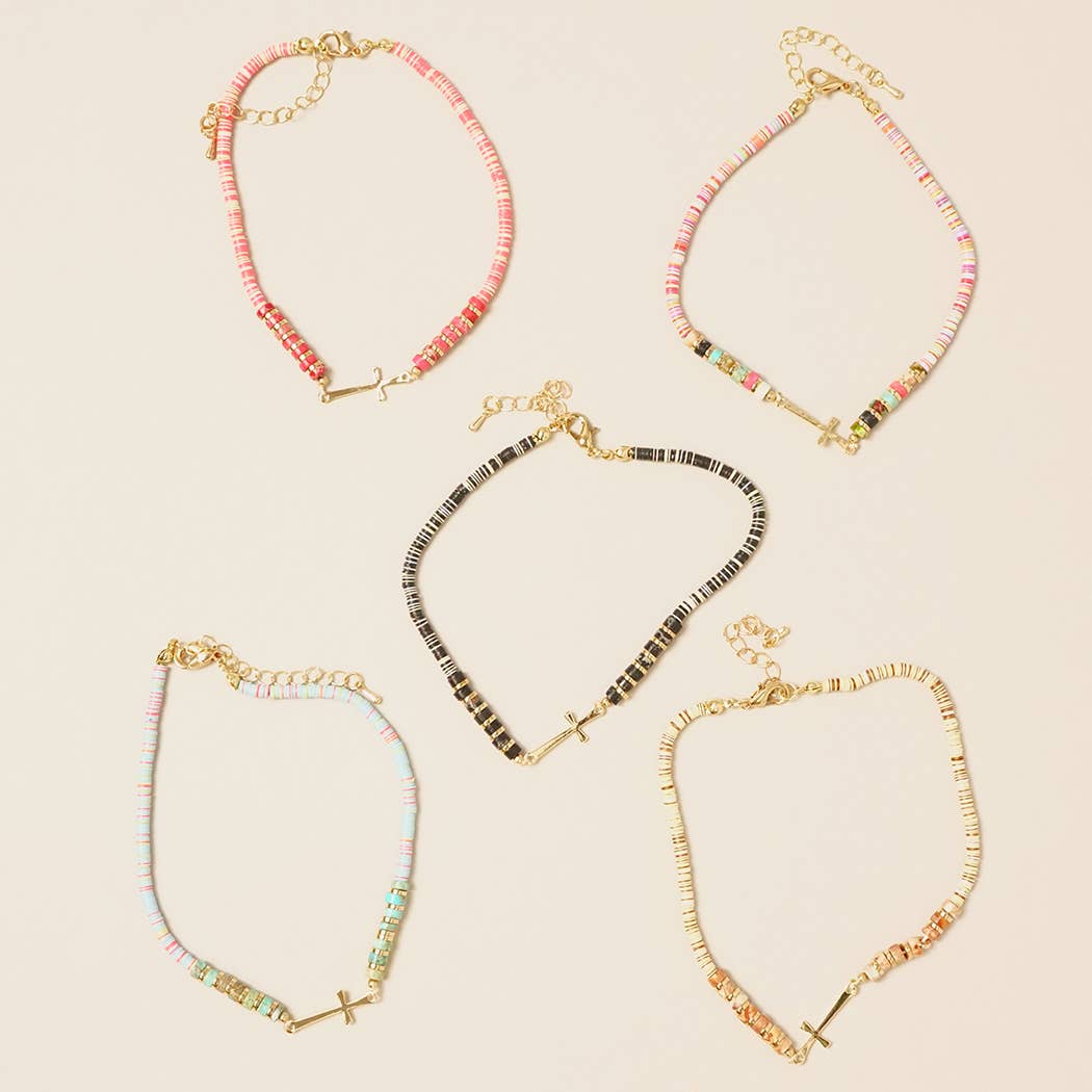 Assorted Color Disc Beaded Anklets