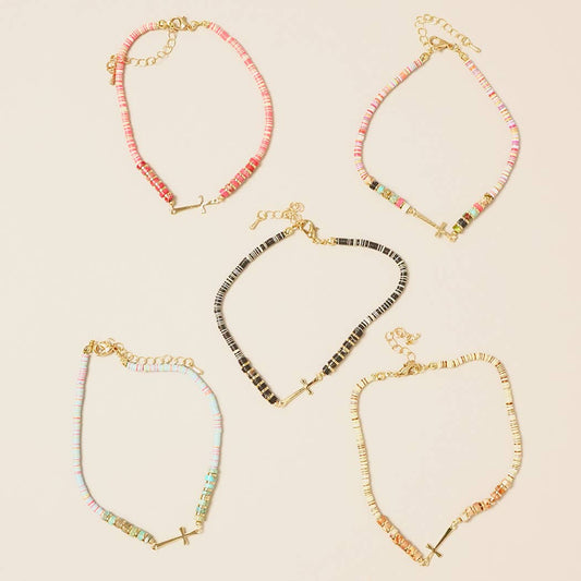 Assorted Color Disc Beaded Anklets