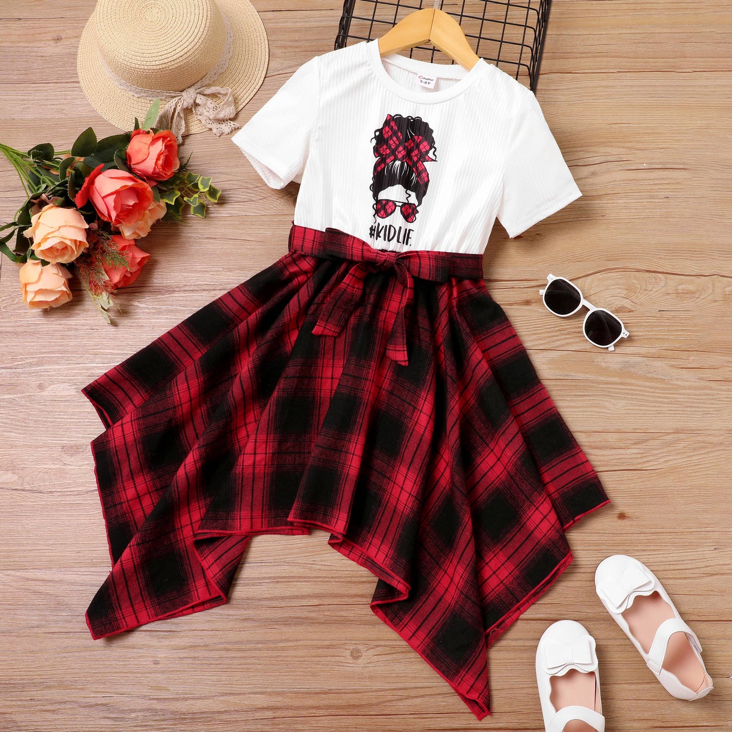 2pcs Kid Girl's Casual Asymmetrical Hemline Dress