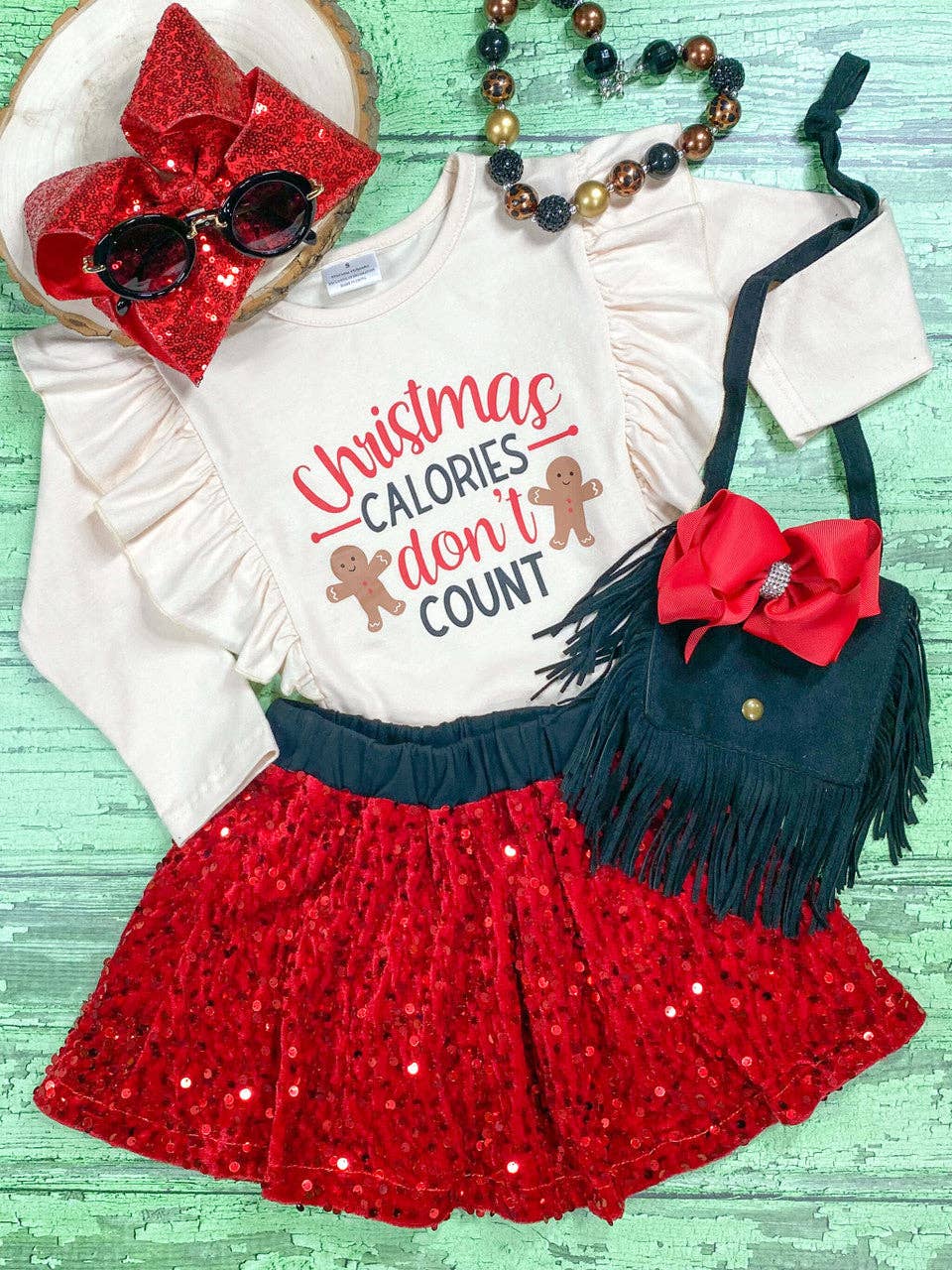Christmas Calories Don't Count Sequin Skirt Set