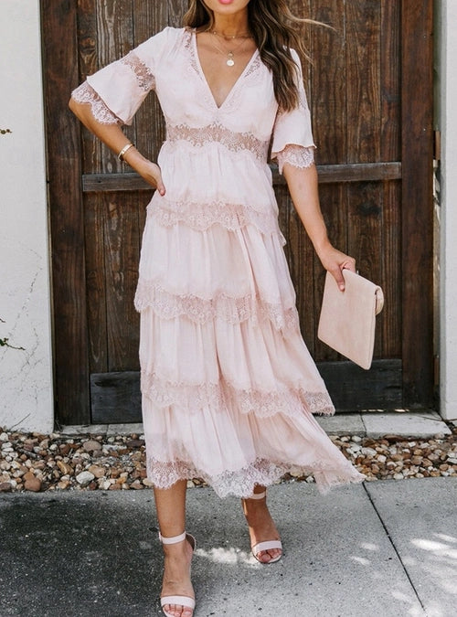 Maxi Dress with See-Through Lace Patches