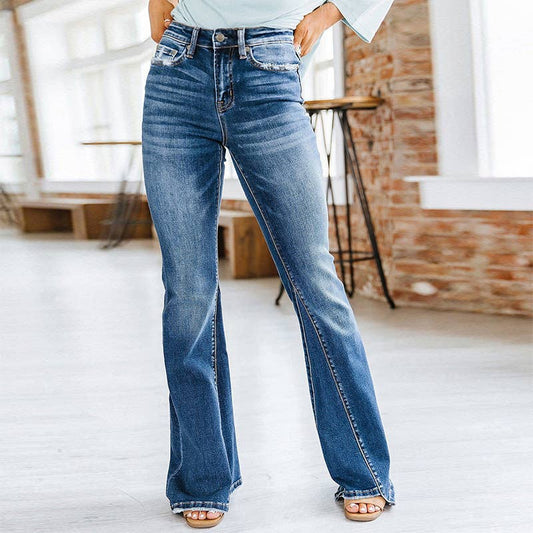 Casual wash-paneled high-waisted jeans