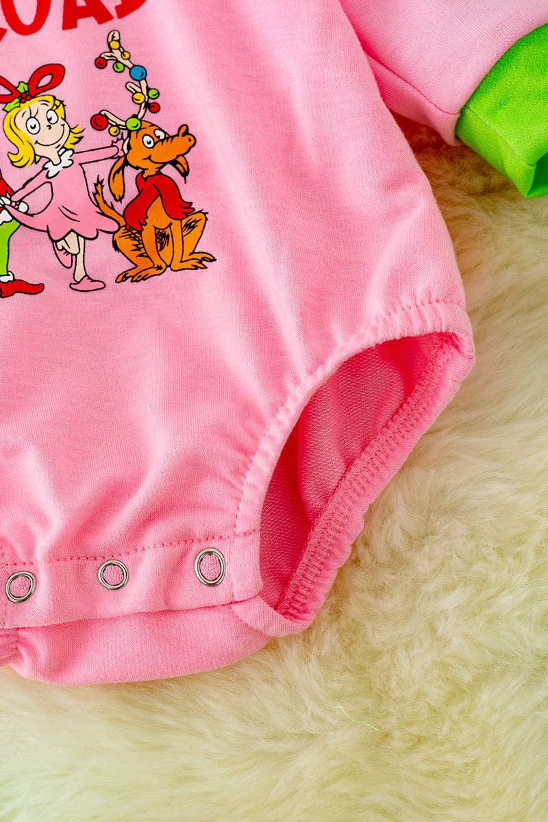 PinkChristmas character baby onesie with snap.RPG40174-AMY