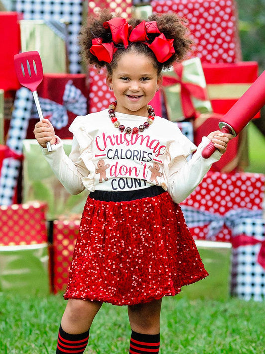 Christmas Calories Don't Count Sequin Skirt Set