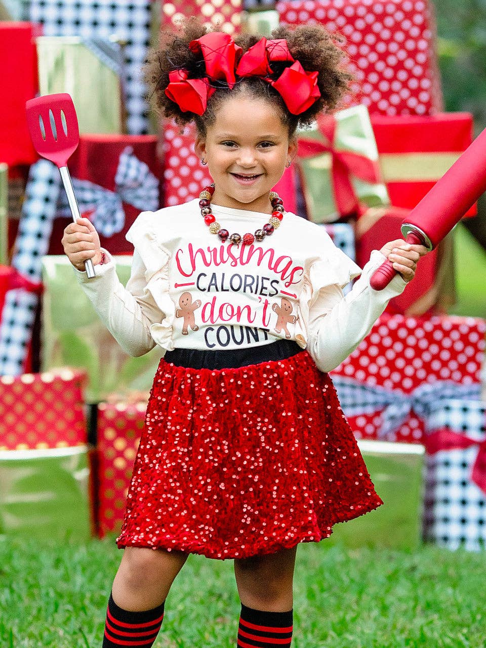 Christmas Calories Don't Count Sequin Skirt Set